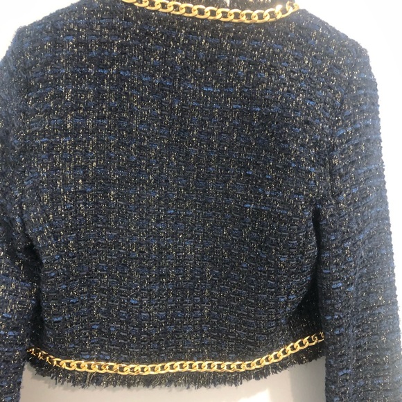 NWT Christian Lacroix blue tweed cropped open ladies jacket blazer size Small - Picture 9 of 9